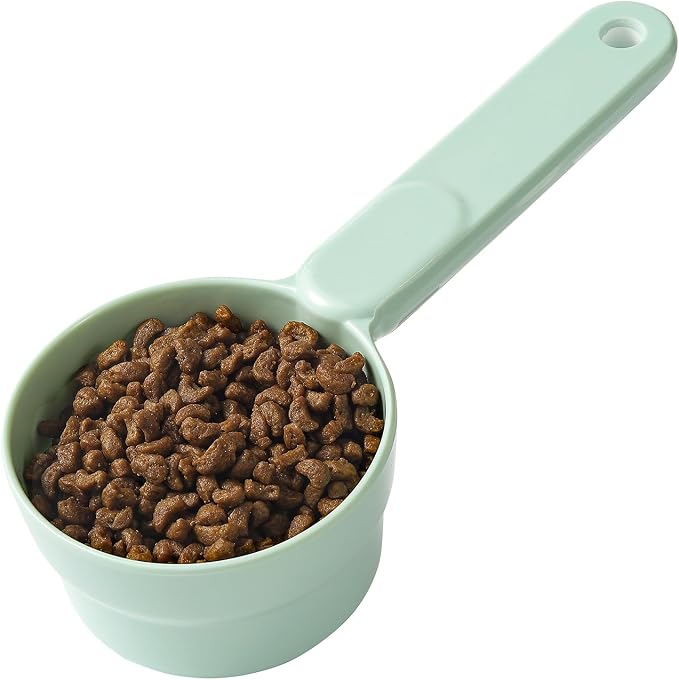 Joyinjojo Dog Cat Food Scoop - Pet Food Scoop Dog Food Measuring Cup 1/2 1/4 Cup, Comfortable Long Handle for Easy to Scoop Food, Mint Green 1/2 Cup