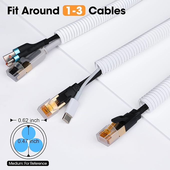 50 FT Wire Loom 1/2 Inch, Split Wire Loom Tubing Wire Conduit with Installation Tool, Flexible Wire Protector Tubing – White
