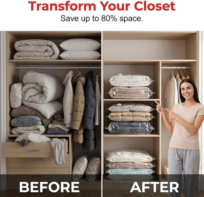 No-Pump Vacuum Storage Bags,2026 New Cube Compression Space Saver Bags,3D Vacuum Storage Bags,Upgrade Large Storage Compression Bags for Clothes, Blankets, Bedding, Comforters, L, 4