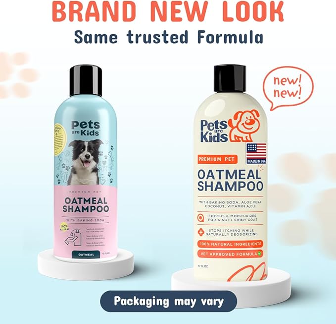 Pets Are Kids Too Oatmeal Dog Shampoo Baking Soda Hypoallergenic Anti Itch Moisturizing Soothing Deodorizing Pet Care Safe Puppy Shampoo Sensitive Skin Cat Shampoo - Coconut Based Cleanser 17 fl oz