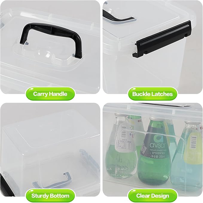 6 Quart Clear Lidded Organizer Bin 4 Pack | Plastic, Latch Storage Box