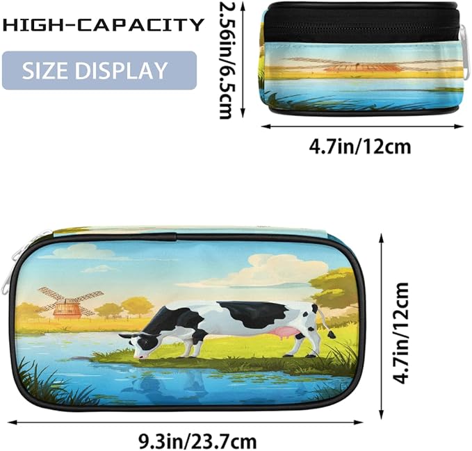 Pencil Case Pouch, Cute Farm Cow Large Pen Bag with Zipper, Portable Zipper Pencil Pouch Organizer for Student Teen Girls Boys