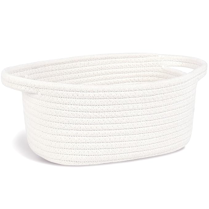 ABenkle Small Storage Basket, Mini Basket, Cute Tiny Cotton Rope Woven Basket, Shelf Basket, Boho Decorative Toy Storage Bin Gift Baskets, White