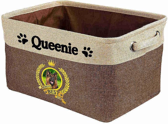 Custom Name Collapsible Dog Toy Storage Basket Bin World's Best Dog Lovely German Shepherd Dog Foldable Pet Toy Box Closet Shelf Baskets Organizer for Bedroom Home Dog Cat with Handles Brown