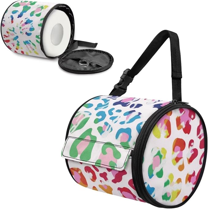Hanging Paper Tower Holder Wall Mounted Cylinder Toilet Paper Roll Storage Holder with Adjustable Strap Easy to Install 6.3 * 6.3 * 6.3 Inch,Tie Dye Leopard