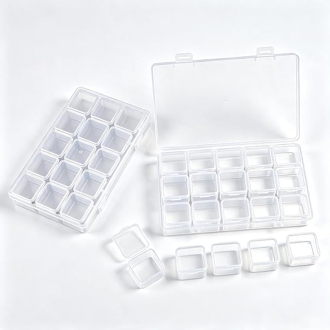 2 Pack 15 Grid Storage Organizer, Independent Small Compartment Boxes | Portable storage boxes for earrings, beads, nail art rhinestones and small hardware to prevent clutter.