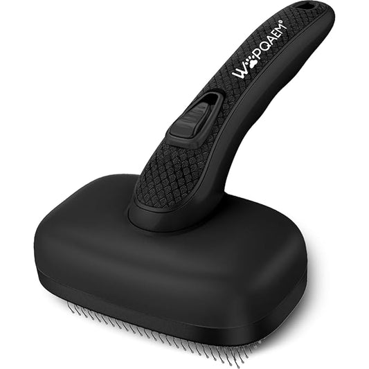Self Cleaning Slicker Brush for Dog, Cat, Skin Friendly Shedding & Grooming Tool for Long and Short Haired Pets, Easy Clean Retractable Bristles, Black