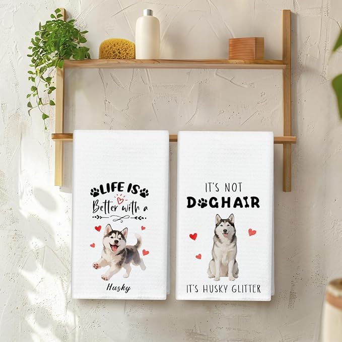 WwongxianB Husky Kitchen Towels Decorative Set of 2, Funny Tea Towel Hand Towels Highly Absorbent Soft Dish Cloths 16x24 Inches, Bathroom Dining Room Decor, Siberian Husky Gifts for Dog Lovers -10