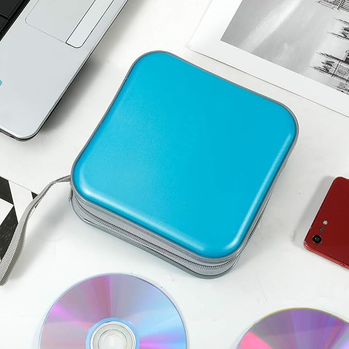 CD Case, 40 Capacity CD DVD Case Wallet Holder Portable Disc VCD Heavy Duty Binder Storage Organizer (Sky Blue)