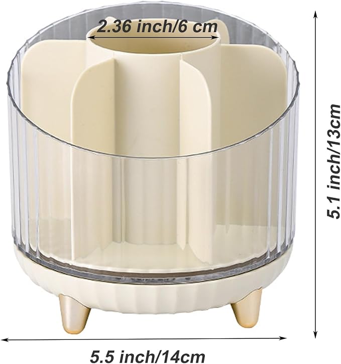 Rotating Desk Organizer with 7 Slots, 360-Degree Pencil Holder, Office Supply Storage for Home, School (Transparent Pink)