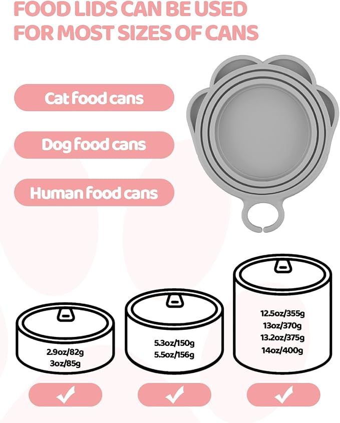 5 PCS Cat Food Can Covers Lids Set, Silicone Pet Food Can Lids with Multi-Function Cat Food Spoon and Opener, Cat Bar Squeezer, Stainless Steel Wet Food Spoon for Cats and Dogs (Pink) (Black Pink)