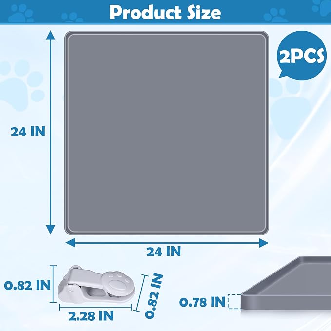 Dog Pee Pad Holder, 2 Pack Dog Potty Tray Silicone Puppy Pad Holder Tray Fits for 24" x 24" Training Pads, Puppy Potty Tray With 8 Clamps No Spill Raised Lip High Edge for Floor Protection (Dark Grey)