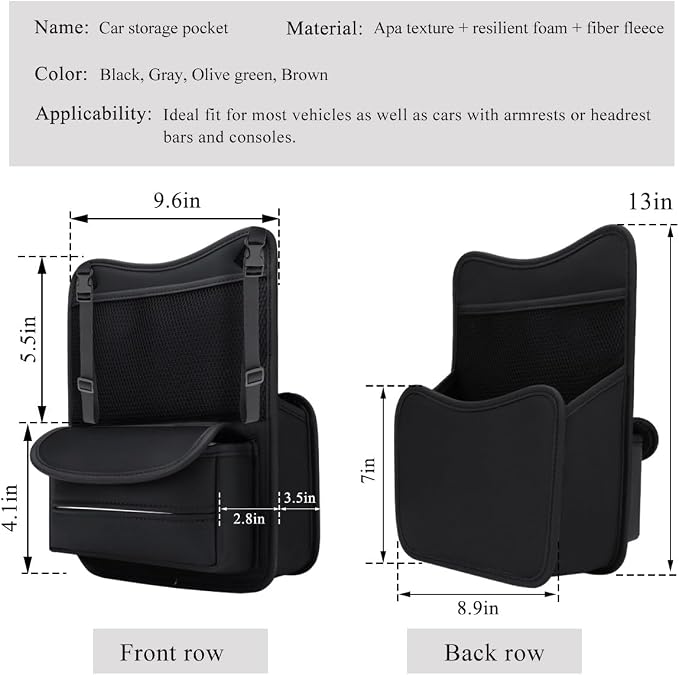 DXNQ Car Organizer Storage Between Seats, Leather Large Capacity Automobile Handbag Hanging Store Content Bag, Auto Console Organizer Holder for Snack Phone Document Storages, Car Accessories (Black)
