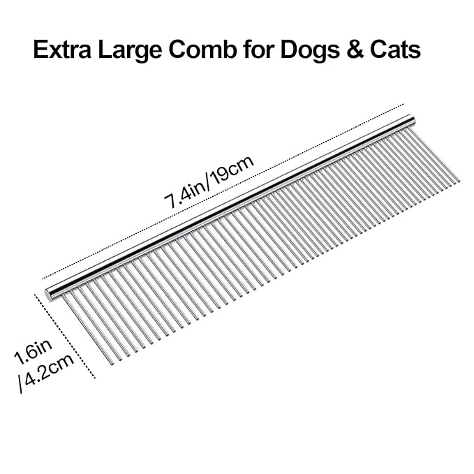 3Pcs Pet Grooming Comb Kit, Blue Deshedding Brush & Metal Comb & Tick Removal Comb for Dogs, Cats and Horses, Pet Flea Comb for Detangling and Dematting Long, Matted Fur on Goldendoodles Poodles