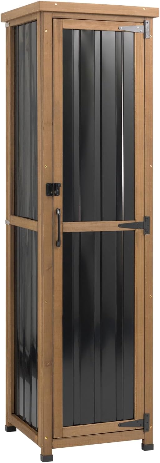Ketive 62" Tall Narrow Storage Cabinet Wood & Metal, Garden Slim Cabinet Freestanding with Adjustable Shelves for Small Spaces,Kitchen,Tool Organizer,Cleaning Supplies,Towel Storage