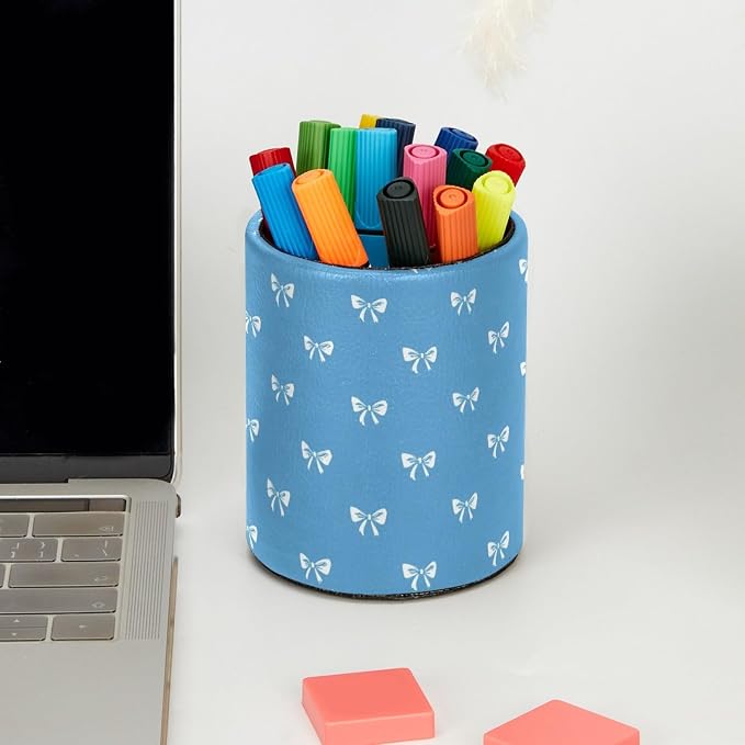 Cute Bow Pen Holder, Pencil Cup Marker Brush Holder Desk Storage Case, Desktop Organizer for School Office Home Supplies