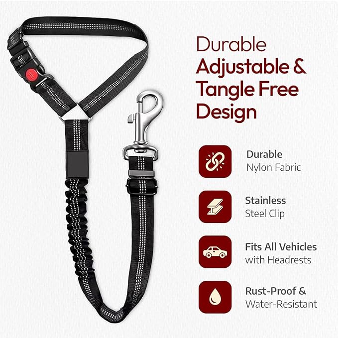 1 Piece Dog Car Seatbelt for VW Caddy 5/V 2020-2024 2025 | Durable pet restraint with elastic bungee buffer ensures safe canine travel preventing sudden stop road injuries