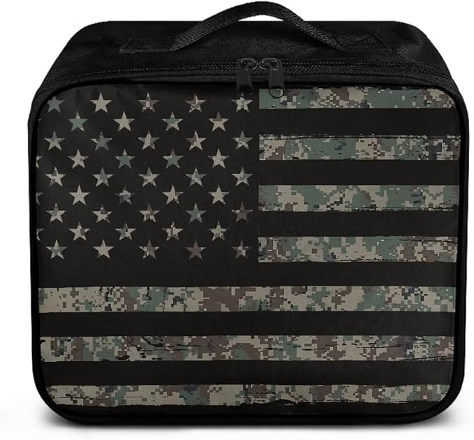 Rnyleeg American Flag First Aid Travel Kit Army Green Camo First Aid Kit Bag Home Emergency Medical Supply Organizer with Handle and Zipper