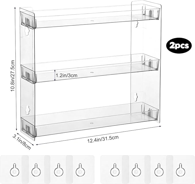 2PCS Medicine Bottle Organizer Shelf, 3-Tier Medicine Cabinet Organizer for Countertop Cabinetry and Bathroom, Transparent Removable Vitamins Organizer for Medication Bottles Vitamins Bottles