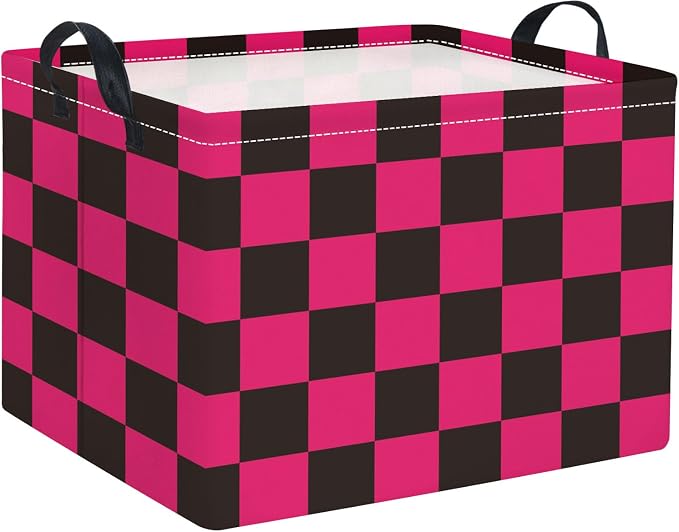 Rectangular Kids Basket Baby Girl Basket Fabric Storage Bin Organizer Box Room Decor(Pink Black Checkered)