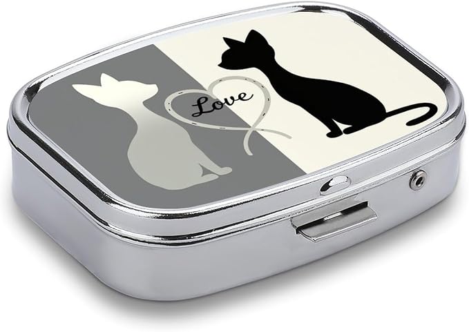 Cute Cats Durable Metal Pill Case for Daily Use, 2 Slot Medicine Box Organizer,Leak Proof Travel Pill Container for Vitamins, Compact Pocket Medicine Holder for Seniors,Holiday Gift