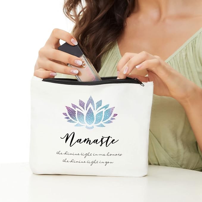 Namaste Yoga Makeup Bag, Meditation Gifts Cosmetic Bag Toiletry Pouch | Meditation Accessories, Cartoon Zen Cosmetic Pouch, Christmas Birthday Gift for Yoga Lovers Beginners Teachers Instructors