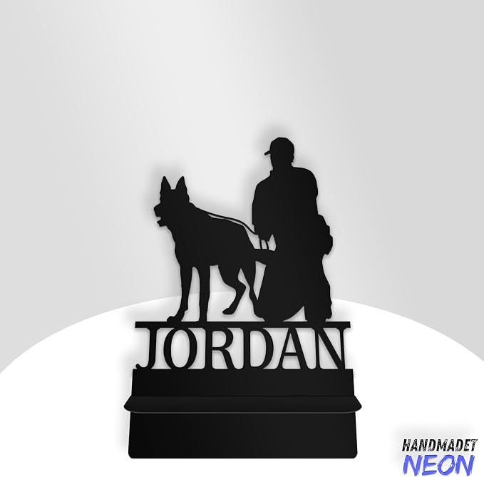 Personalized Man Police and Dog Cell Phone Holder, Custom Name Desk Stand, Metal Enforcement Dock, Tablet, Smartphone Stands, Gifts for Animal Lovers, Friends, Christmas