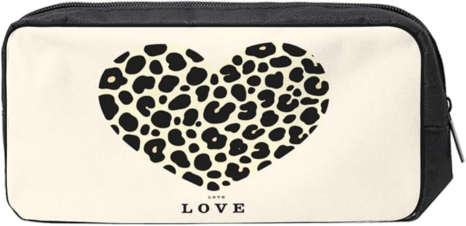 Leopard Heart Large Pencil Case, Durable Pen Bag Zipper Organizer Pouch for Office Travel for Women Men