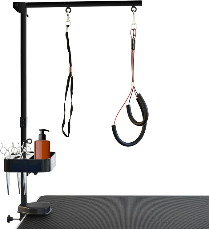 Pet Grooming arm with clamp for Large and Small Dogs - 35 inch Height Adjustable and Free Two No Sit Haunch Holder,Black