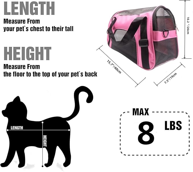 ZaneSun Cat Carrier,Soft-Sided Pet Travel Carrier for Cats,Dogs Puppy Comfort Portable Foldable Pet Bag Airline Approved (LightPink)