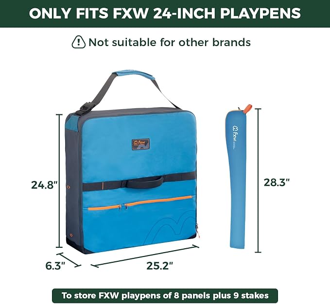 FXW Dog Playpen Storage Bag, Designed for RV Trips, Blue, 1 Pack | Fits FXW Pens Only(24" H 8 Panels & 9 Stakes), Comfortable Carry, Neat Storage, Wear-Resistant, Patented