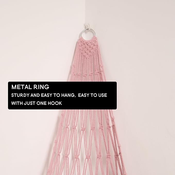 Amdermi Stuffed Animal Hammock Corner Hanging Net for Stuff Animal Storage Macrame Plush Toy Holder-Perfect for Tiny Space Walls-Kid Bedroom Decor Nursery Playroom Organizer (Light Pink XL)