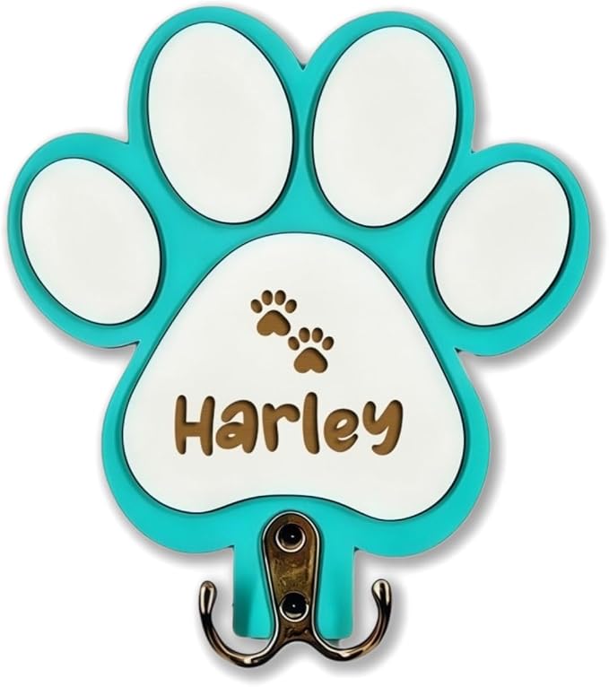 Custom Dog Leash Holder, Personalized Wooden Key Rack with Engraved Name, Wall Mounted Decor Pet Harness Collar Organizer Storage for Dog Lovers(Blue)