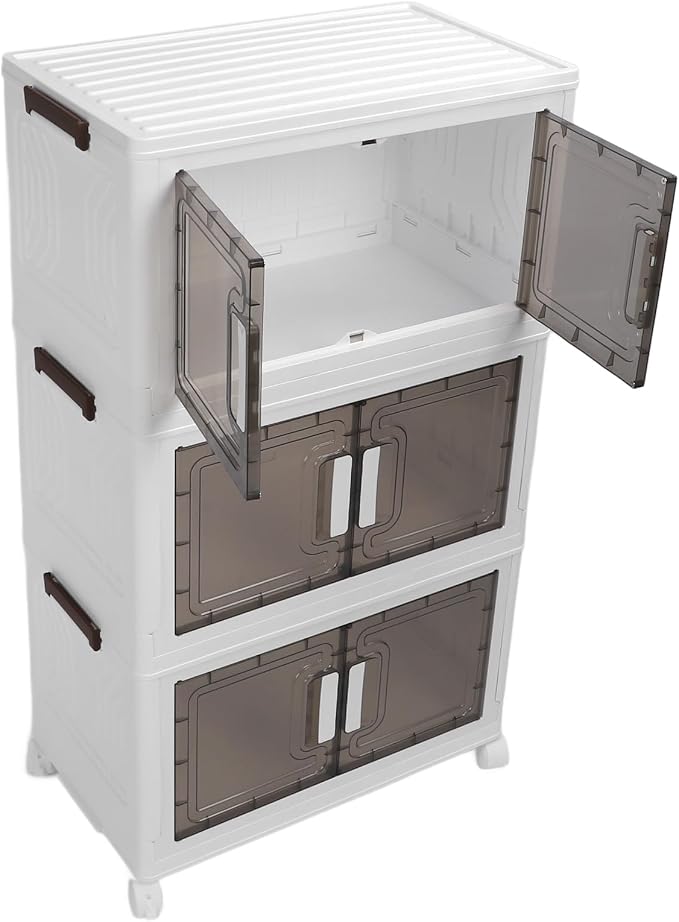 Brrnoo Stackable Storage Bins with Wheels, 3 Tier Medium Closet