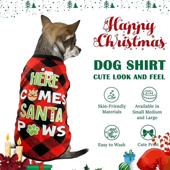 Dog Shirt Soft Cotton Dog Christmas Shirt Stretchy Lightweight T-Shirts Sleeveless Vest Pet Clothes for Small Medium Large Dogs Cats