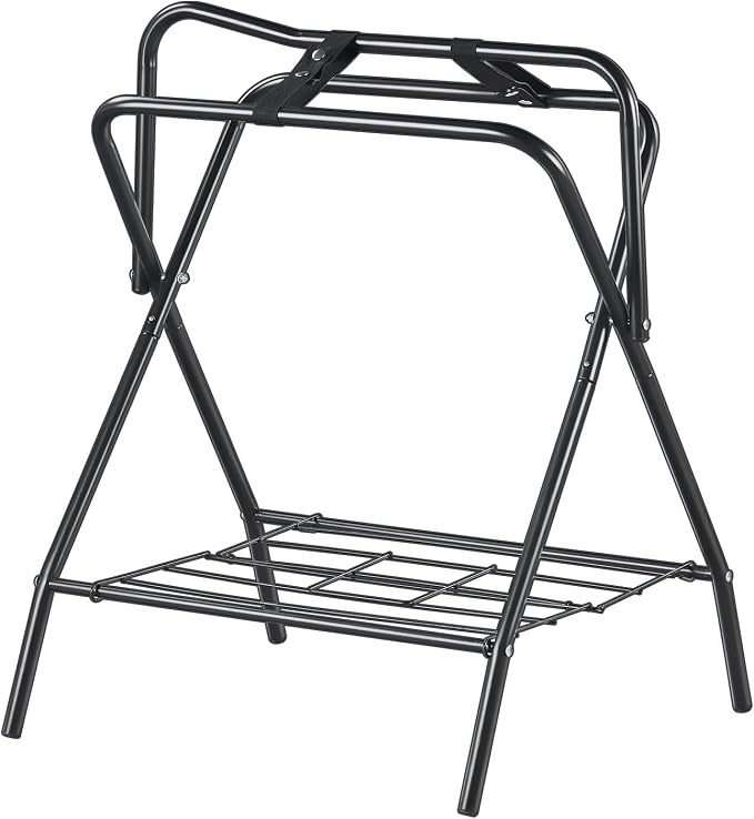 VEVOR Folding Saddle Rack, Freestanding Horse Saddle Stand, Portable Horse Blanket Holder, Heavy Duty Steel Saddle Rack for English & Western Saddles, Tack Storage, 28 x 19 x 37.5 in, Black