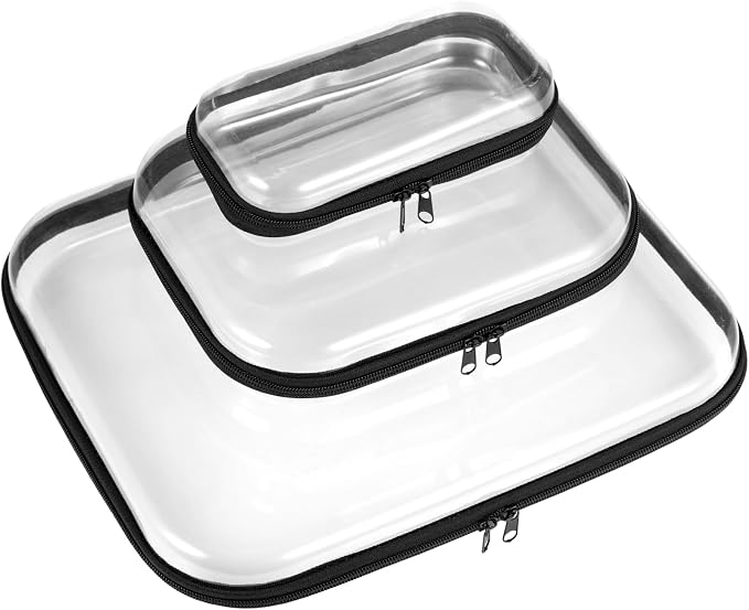3 Transparent Hard Zippered Cases, 3 Sizes Clear Pouches, Double Zipper Hard Shell Bags, Portable Storage Bins For Cosmetics, Snacks, And Toys