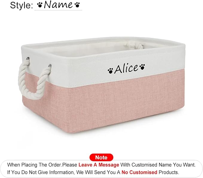 Pet Toy Storage Box Dog Toy Organizer Basket Personalized Large Capacity Collapsible Bin Two-Tone Linen Chest with Sturdy Handles for Living Room Pet Supplies Organizing (White Pink M)