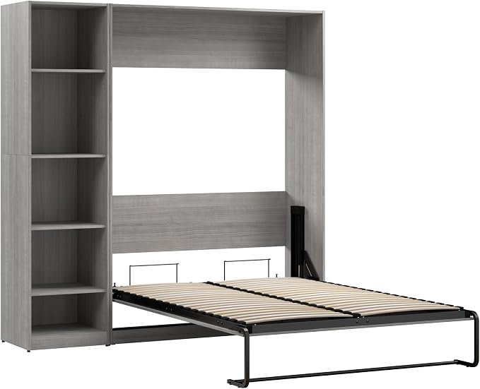 Bestar Claremont Full Murphy Bed with Closet Organizer (79W) in Platinum Gray, Sleeping Arrangement for Multipurpose Room | Closet Organizer; dual piston mechanism; for guest room or multipurpose space; 10-year warranty