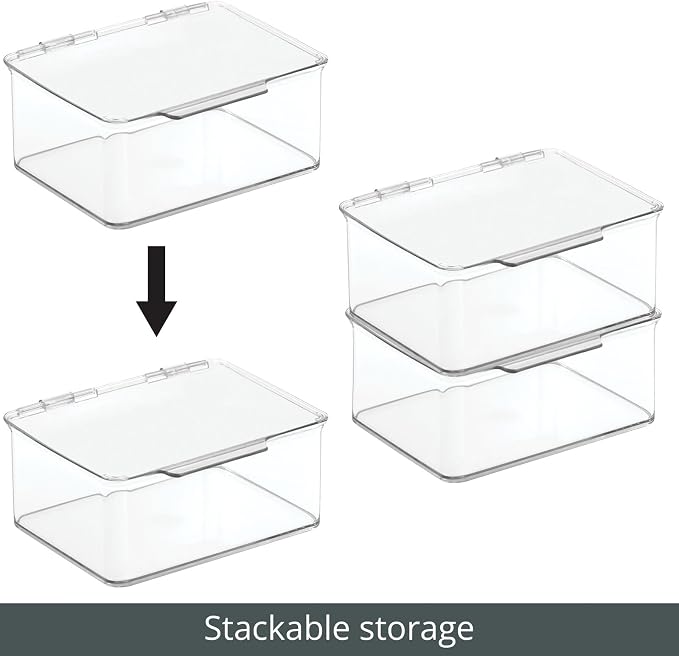mDesign Plastic Playroom and Gaming Storage Organizer Box Containers with Hinged Lid for Shelves or Cubbies, Holds Small Toys, Building Blocks, Puzzles, Markers, Controllers, or Crayons, 8 Pack, Clear