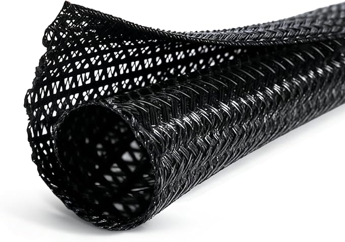 CableGeeker Braided Cable Management Sleeve, 25 ft (300 in), 1/2 in, Black | Expandable Split PET Braid, Self-Closing Design for TV, PC, USB and Ethernet Cables, Protect Pets Kids