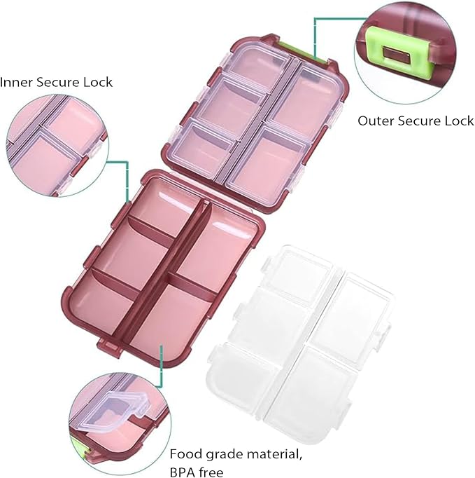 2PCS 7-Day Pill Organizer with Labels – Travel Pill Case, Daily Medication Organizer | Compact & Secure | Fits in Pocket/Purse (3.7” x 2.4”)