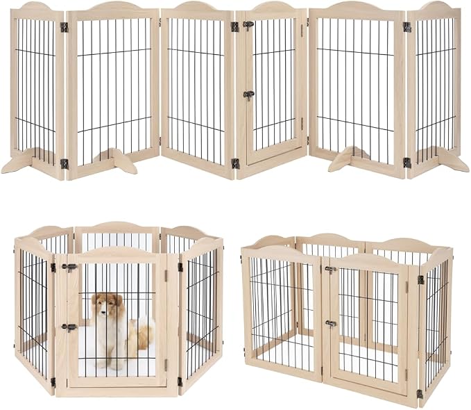 unipaws 132" Extra Wide Dog Gate and Pet Playpen with Walk Through Door