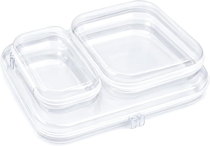 SAYEEC 3 Pack Clear Hard Shell Zipper Case Clear Pencil Case Travel Makeup Bag Rigid Toiletry Bag Organizer Portable Cosmetic Bags Plastic Zipper Pouches for Office Tech Art Supplies Storage (L, M, S)
