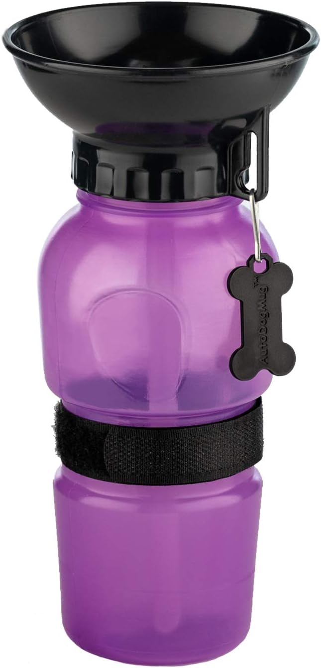Highwave AutoDogMug Dog Water Bottle with Built-in Bowl, 20 oz, Purple