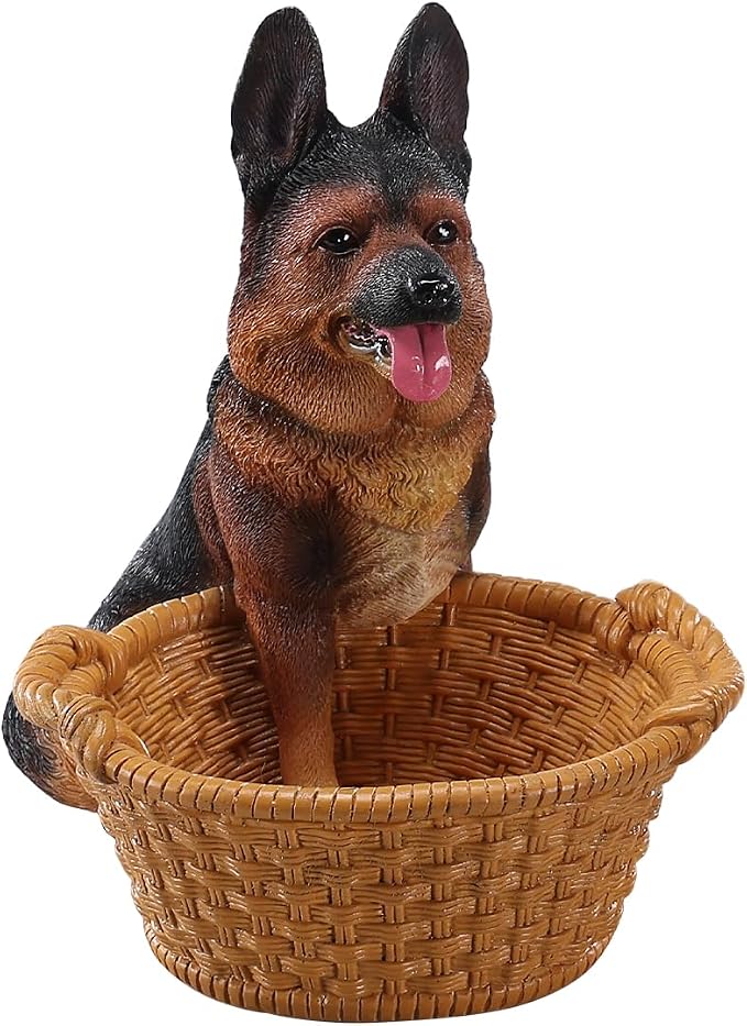 Cute German Shepherd Candy Bowl, Resin Dog Figurine Key Bowl for Entryway Table, Desktop Storage Basket Organizer for Desk, Unique Dog Lover Gift