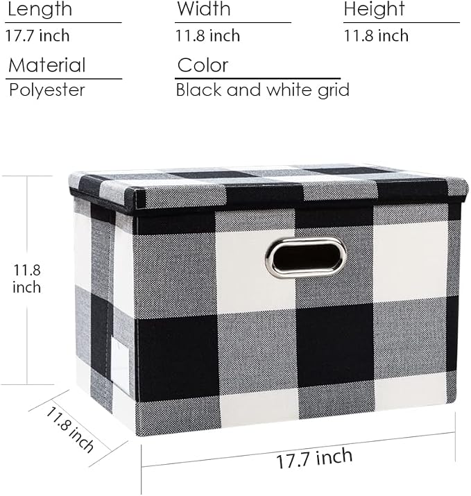 Large Collapsible Storage Bins with Lids [3-Pack] Fabric Foldable Storage Boxes Organizer Containers Baskets Cube with Cover for Home Bedroom Closet Office Black and White (17.7x11.8x11.8)