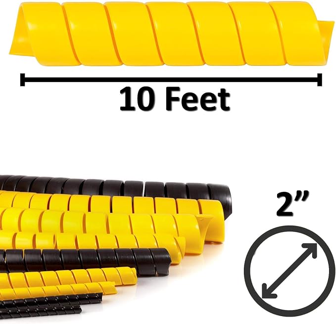 Electriduct 2 Inch Heavy Duty Spiral Wrap HDPE Flexible Plastic Cable Sleeve Hose Protector 10 Feet - Yellow