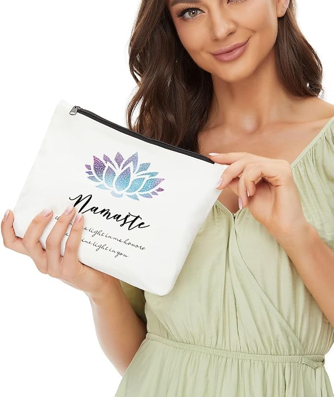 Namaste Yoga Makeup Bag, Meditation Gifts Cosmetic Bag Toiletry Pouch | Meditation Accessories, Cartoon Zen Cosmetic Pouch, Christmas Birthday Gift for Yoga Lovers Beginners Teachers Instructors