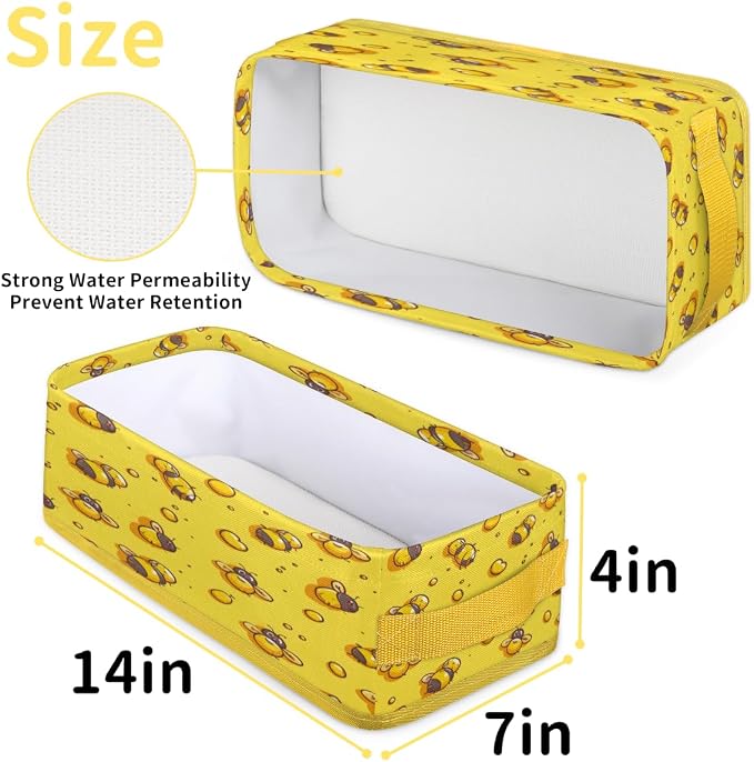 Yellow Bee Print Bathroom Storage Basket Waterproof Foldable Storage Bins with Handles Decorative Toilet Paper Storage Basket for Organizing for House Bathroom Toiletries Set of 2